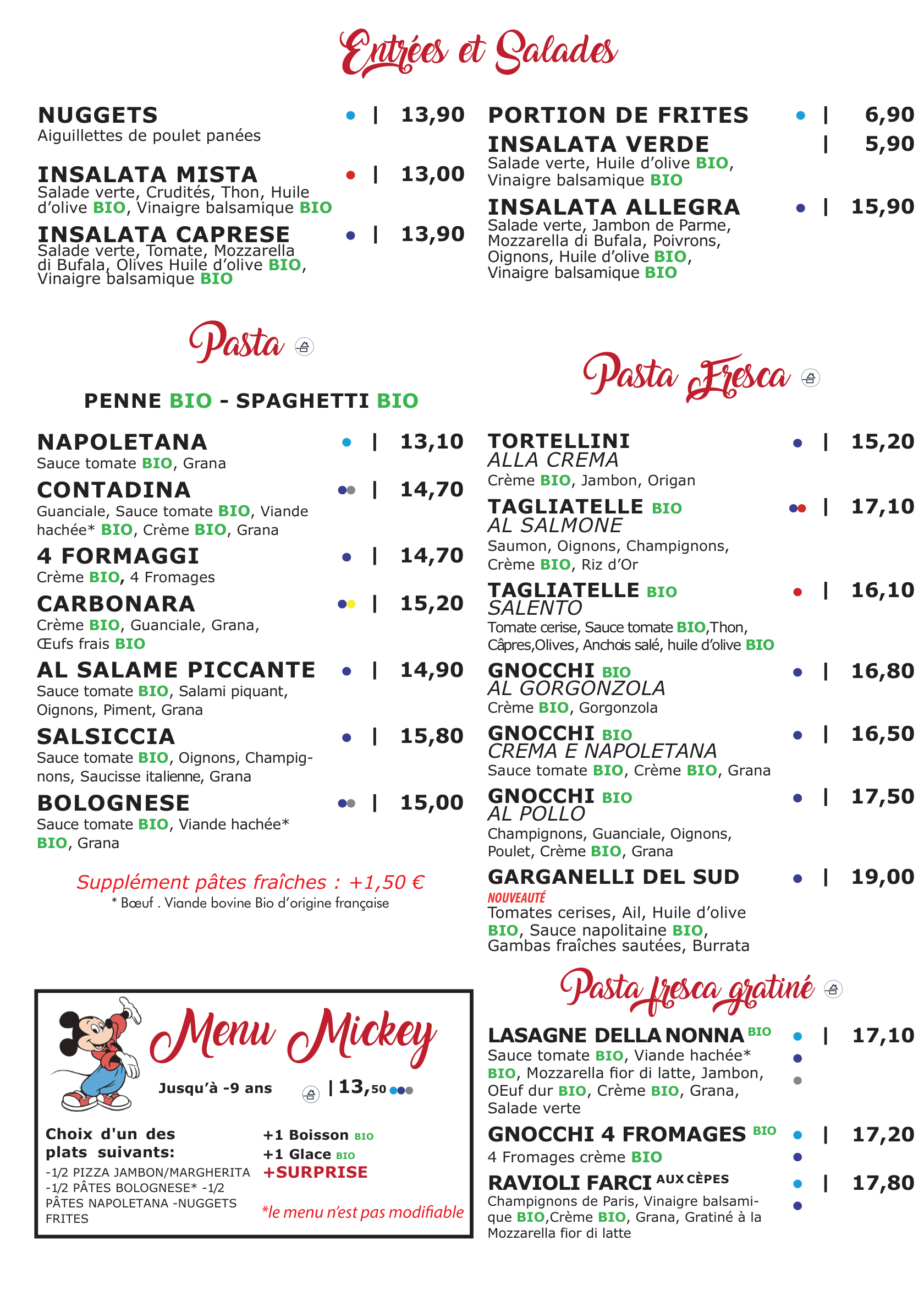 Pizza Sole Salento - Menu à emporter 2026 - Entrées, salades et pâtes